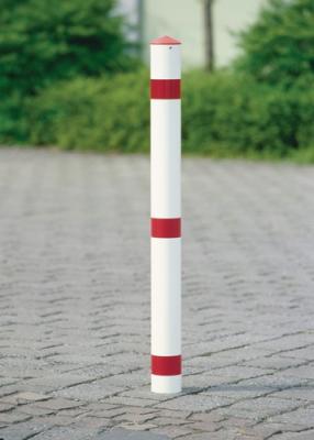 Sperrpfosten STA rot-weiß D.76mm m.Bodenhülse m.Spitzkappe URBANU 